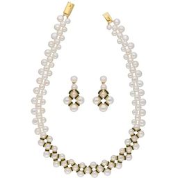 Sri Jagdamba Pearls Golden & White Pearl Necklace Set-44