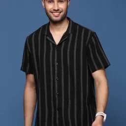 showoffff Showoff Black Cotton Relaxed Fit Striped Shirt-picture-7