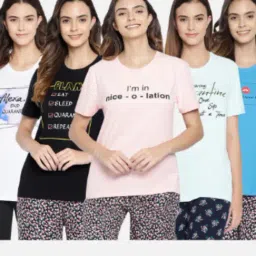 Clovia Assorted Graphic Print T Shirt (Pack of 5)-image-30
