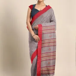 Kalakari India Grey & Red Cotton Woven Saree With Unstitched Blouse-picture-5