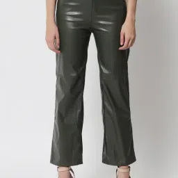 Kotty Dark Green Straight Fit Flat Front Trousers-image-23