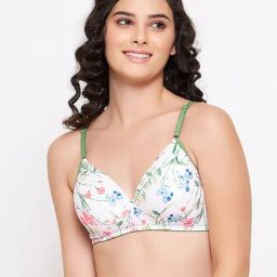 Clovia White Floral Print Non Wired Padded T-Shirt Bra-image-125
