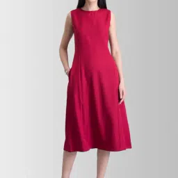 FableStreet Maroon A-Line Dress-image-62