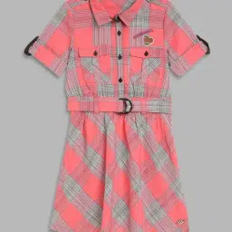 Elle Kids Kids Pink & Blue Cotton Chequered Dress-image-85