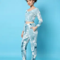 Campus Sutra Aqua Blue Cotton Tie & Dye Co-ord Set-42