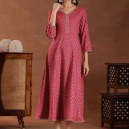 Libas Pink Cotton Printed A-Line Dress-image-15