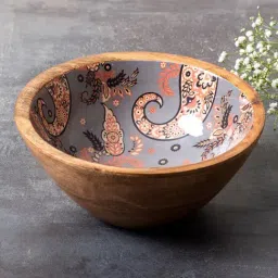 Nestroots Printed Grey Mango Wood Serving Bowl-5