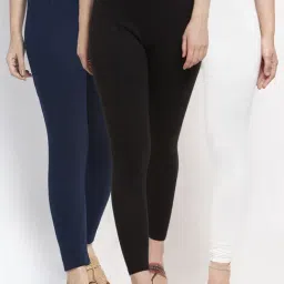Gracit White & Navy Mid Rise Leggings - Pack Of 3-image-15