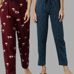 Kryptic Teal & Burgundy Printed Pure Cotton Elasticated Waist Band Regular Fit Pyjamas - Pack of 2-image-81