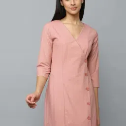 Allen Solly Peach Chequered A-Line Dress-image-17
