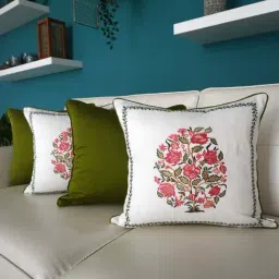 TARA Sparkling Homes Noor Green & White Cotton Cushion Cover - Set of 4-image-5