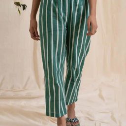 Akiso Aloha Straight Pajama Pants - Green Stripes-image-5
