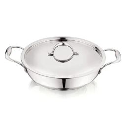 Prabha Stainless Steel Silver Tri-Ply Kadhai, Prima Flat Bottom Cookware Kadhai 2.2L, 22CM-image-81