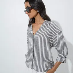 LOV by Westside Dark Grey Stripe Printed Shirt-4