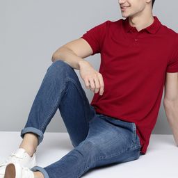 Mast & Harbour Men Maroon Handcrafted Polo Collar Solid T-shirt-image-44
