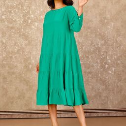 Komarri U Women Boat Neck Long Sleeves Crepe A-Line Maxi Dress-image-29