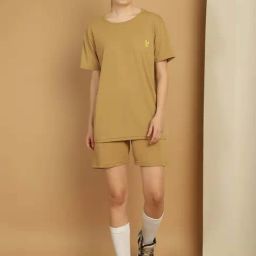 Vimal Jonney Mud Beige Cotton Sports T-Shirt Shorts Set-image-27