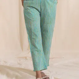 Akiso Aloha Blue & Green Straight Pajama Pants-image-2