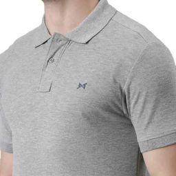 Force NXT Grey Melange & Dark Navy Cotton Regular Fit Polo T-Shirt image 4
