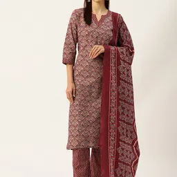 FERANOID Floral Printed Regular Pure Cotton Kurta with Trousers & Dupatta-image-34