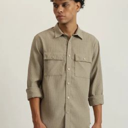 Iconic Beige Cotton Regular Fit Textured Shirt-picture-34