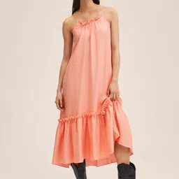 MANGO Peach-Coloured A-Line Midi Dress-picture-49