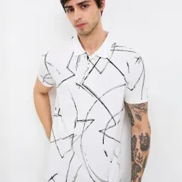 Spykar White Cotton Slim Print Polo T-Shirt-image-70