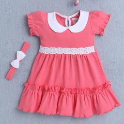 Bumzee Coral Cotton Solid Frock for Girls-image-64