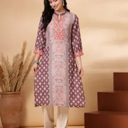 Nayam By Lakshita Purple Straight Fit Floral Print Kurtas-image-97