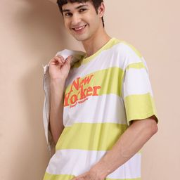 Mast & Harbour Horizontally Striped Drop-Sleeves Oversized T-shirt with Typography Detail-picture-22