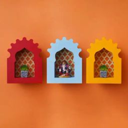 eCraftIndia Multicolor Wood Wall Hanging Temple Pooja Mandir God Stand Shelf-image-12