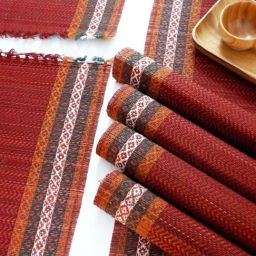 Peepul Tree Ruby Red Madur Grass Dining Table Mats - Set of 6 image 3