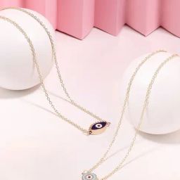Zaveri Pearls Set of 2 White & Blue Enamelled Evil eye Pendant & Chain-ZPFK16835-78
