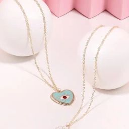 Zaveri Pearls Set of 2 White & Blue Enamelled Evil eye & Flower Pendant & Chain-ZPFK16832-82