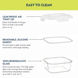 Borosil ?Blue ?Glass Leak Proof Lunch Box with Bag - Set of 2 (320 ml) image 4