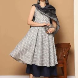 Jompers Navy Printed Kurta Palazzo Set With Dupatta-image-69
