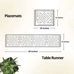 Peepul Tree Handmade Set of 6 Dining Table Mats and 1 Table Runner in Green image 5