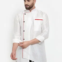 Benstoke Men White Solid Straight Designer Silk Kurta-image-53