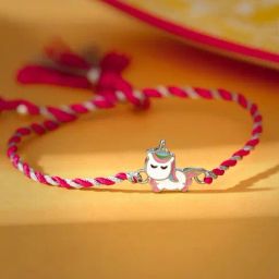 GIVA 925 Silver Snoozy Unicorn Thread Rakhi for Kids-image-1