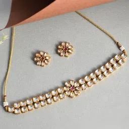 Voylla Kundan Elegance Floral Choker Jewellery Set-picture-11