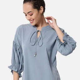 ALL WAYS YOU Tie-Up Neck Puff Sleeve Crepe Top-image-82