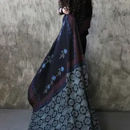 Chidiyaa Kohl Block Printed Cotton Mul Saree image 4