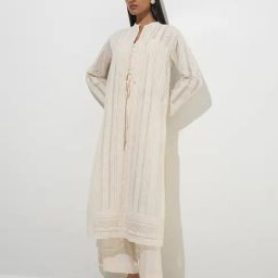 Vark by Westside Beige Floral Cotton-Blend Top, Jacket and Palazzos Set-image-15