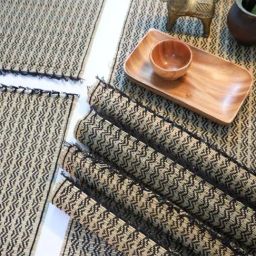 Peepul Tree Handmade Set of 6 Dining Table Mats and 1 Table Runner in Black image 2