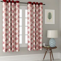 Cortina White & Maroon Set of 2 Window Curtains-picture-27