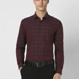 Peter England Maroon Slim Fit Checks Shirt-image-61