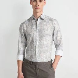 Arrow Green Cotton Regular Fit Printed Shirt-image-44