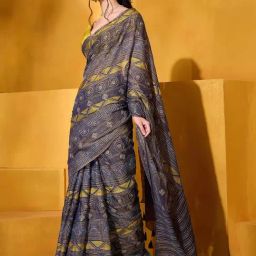Taneira Blue Embroidered Saree With Unstitched Blouse-picture-18