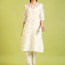W Off White Floral Kurta-image-96