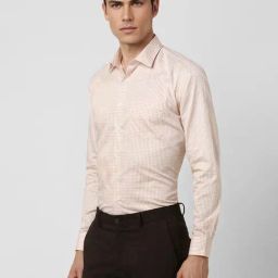 Van Heusen Beige Cotton Slim Fit Checks Shirt-image-41